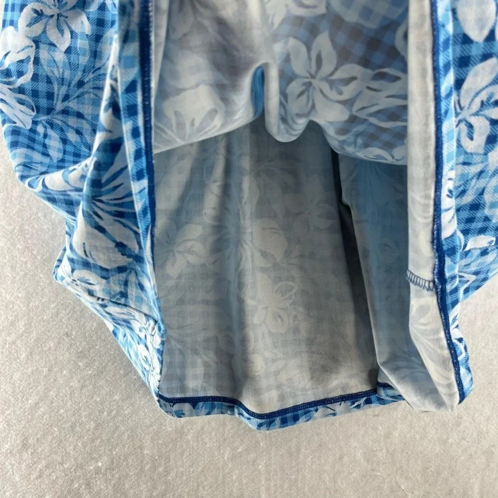 Lands End Dress S 6-8 Floral Check Short Sleeve A-Line Stretch Cotton Modal Blue - Picture 7 of 12